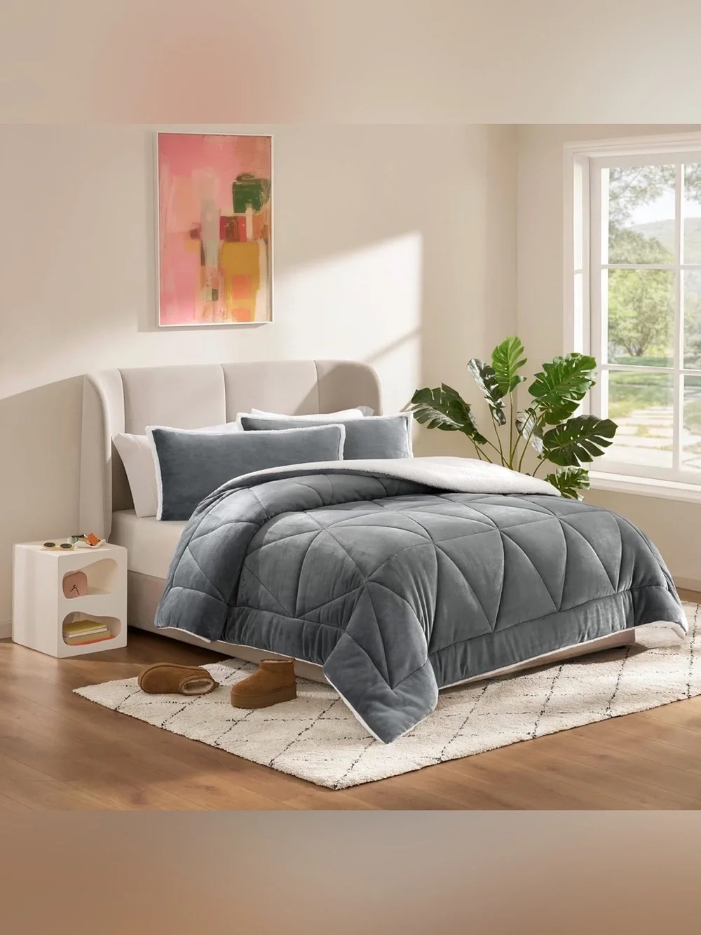 UGG Nita Reversible 3 Piece Comforter Set in Seal Grey, Cali/King